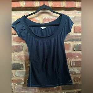 Hollister Navy blue top with ruffle trim